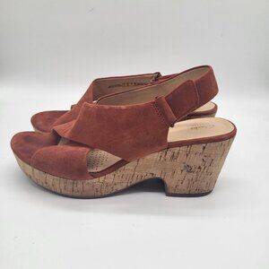 Clarks Women's Maritsa Lara Suede Cork Open Toe Sandal SZ 9.5 Orange Rust
